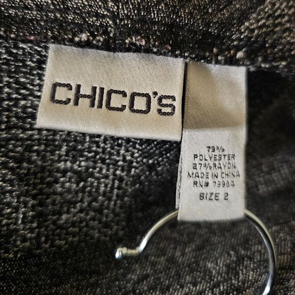 CHICO'S Long Open Front Cardigan Sweater Coat Black Gray - Size 2 - Picture 7 of 7